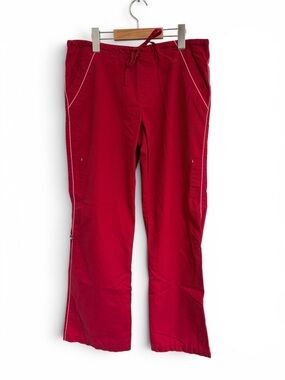 Wide Leg Scrub Drawstring Pants in Deep Red